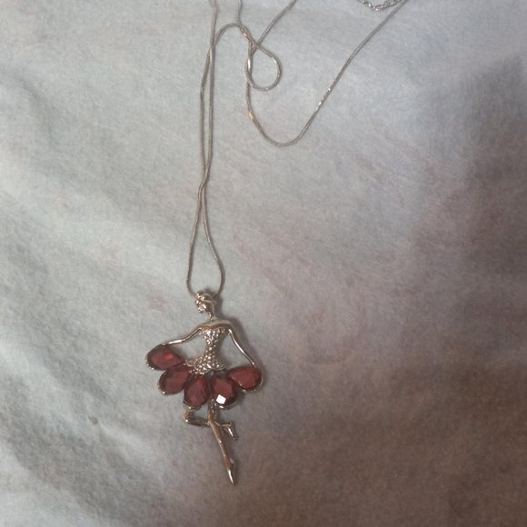 Necklace Ballerina Dance Girl , red stones , New , Silver and red - Picture 5 of 5